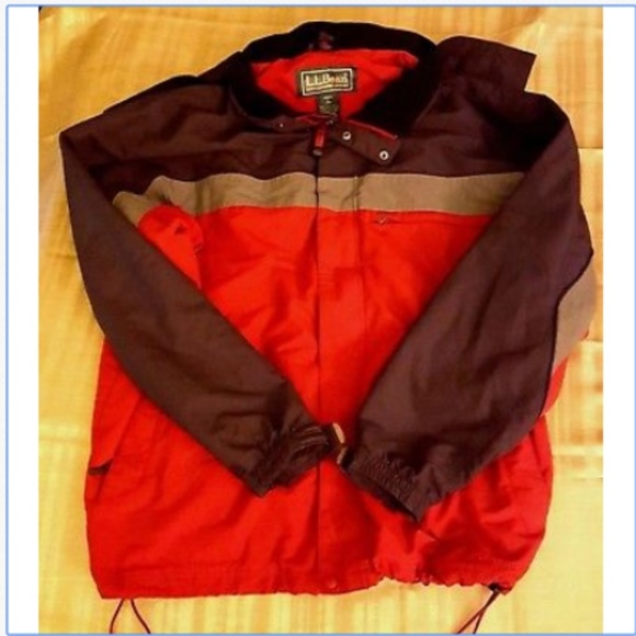 LL Bean Men's Large Jacket Black Red Windbreaker Ski Snow Utility Hood - Picture 2 of 8